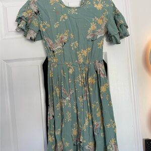 Zara Green Floral Dress with Yellow Accents